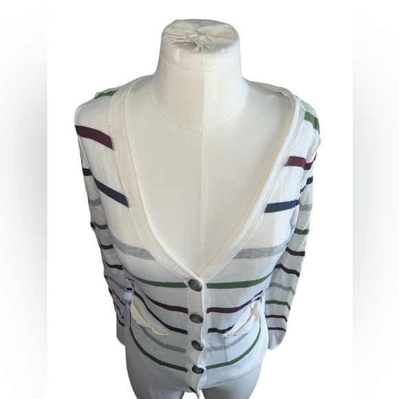 AEROPOSTALE | BUTTON DOWN V NECK STRIPED POCKETED LONG SLEEVE SWEATER MED - Picture 5 of 7